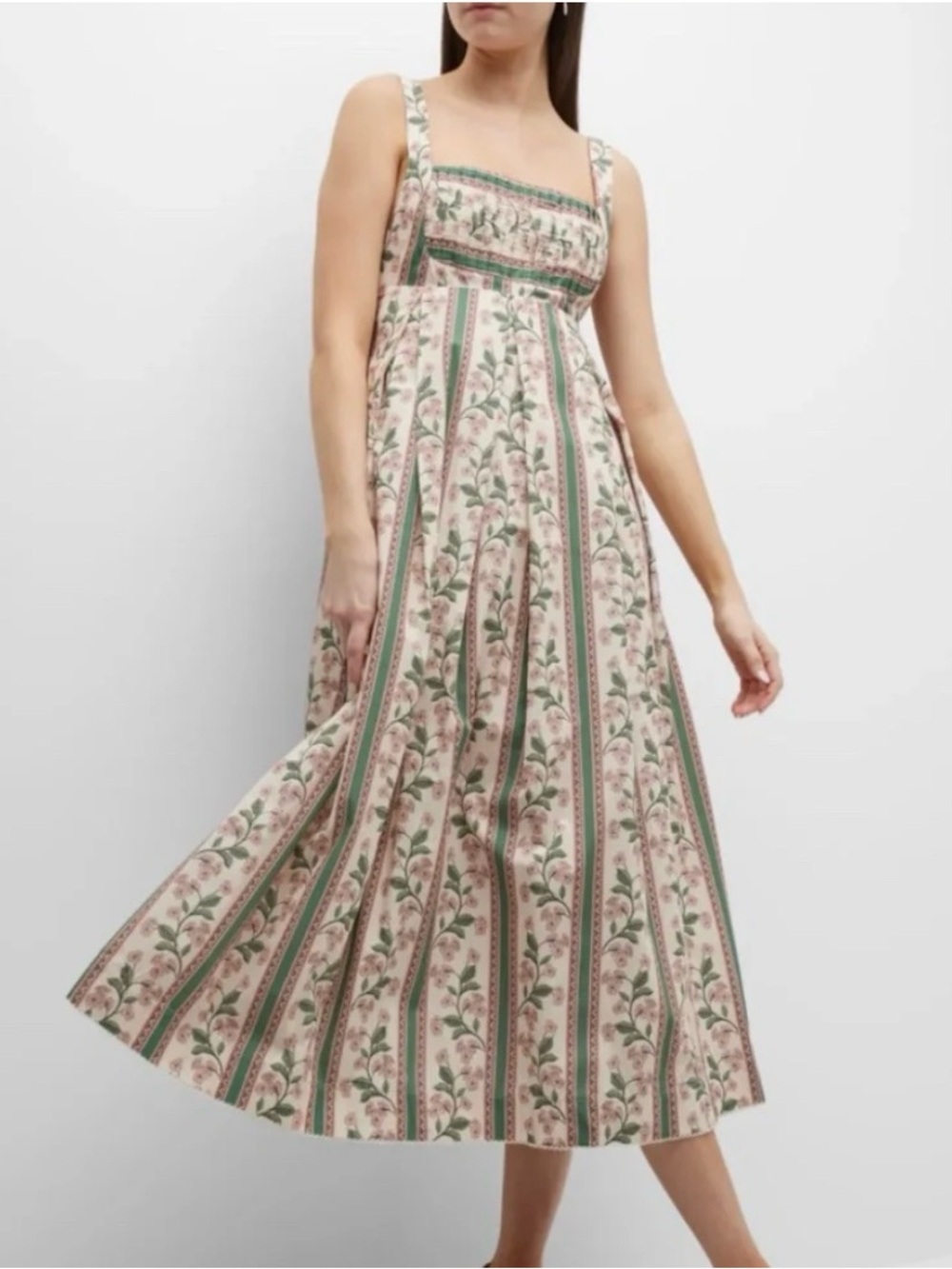 NWT Agua by Agua Bendita Hortensia Square-Neck Floral Poplin Midi Dress